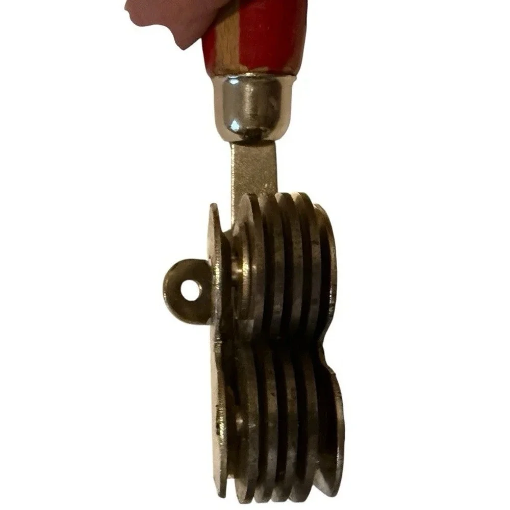 Ekco A&J Red Wooden Handle Knife Sharpener Kitchen Utensil Tool USA Metal Wheels